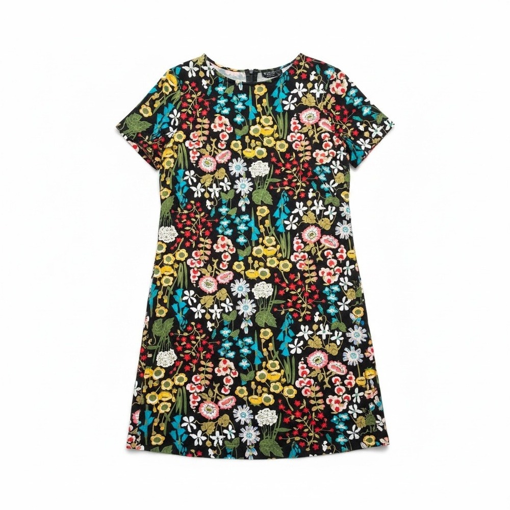 Boden US 6R Floral Cotton Shift Dress Black Multicolor Botanical Short Sleeve